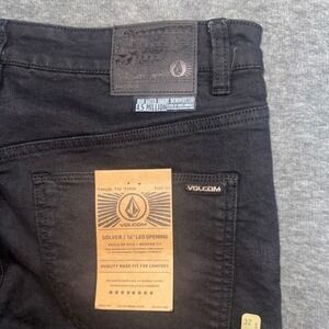 Volcom Mens Solver Modern Straight Stretch Denim Black Jeans Dark Wash 32x32 NEW